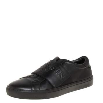 Pre Owned Balmain Black Leather And Elastic Slip On Sneakers Size 42
