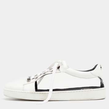 Pre Owned Balmain White Logo Leather Low Top Sneakers Size 40