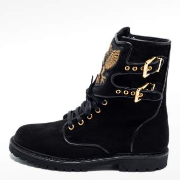 Pre Owned Balmain Black Suede Eagle Combat Boots Size 41