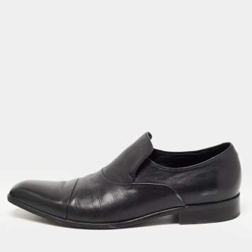Pre Owned Balmain Black Leather Slip On Loafers Size 42