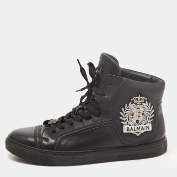 Pre Owned Balmain Black Leather High Top Sneakers Size 41