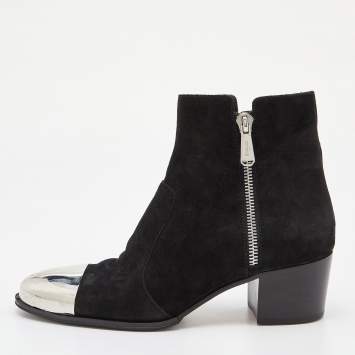 Pre Owned Balmain Black Suede Ankle Length Boots Size 42
