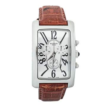 Pre Owned Pierre Balmain Silver Stainless Steel & Leather 5841 Men's Wristwatch 33 mm