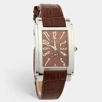 Pre Owned Balmain Brown Stainless Steel Leather B2721.52.54 Men's Wristwatch 32 mm