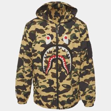Pre Owned Bape Multicolour Camo Print Synthetic Shark Detail Zip Up Jacket L