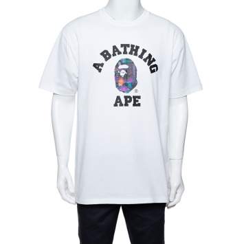 Pre Owned A Bathing Ape White City Logo Print Cotton Crew Neck T-Shirt XL