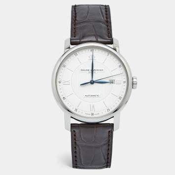 Pre Owned Baume & Mercier Silver Stainless Steel Alligator Leather Classima M0A08731 Men's Wristwatch 42 mm