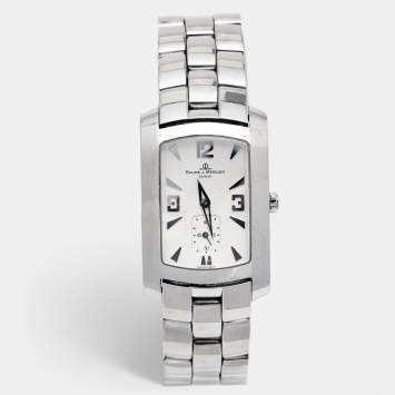 Pre Owned Baume & Mercier Silver White Stainless Steel Hampton 65310 Men's Wristwatch 26 mm