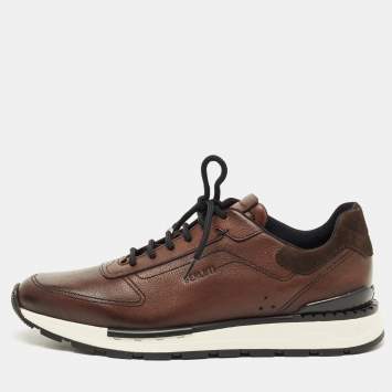 Pre Owned Berluti Run Track Size 41 Brown Leather and Suede Lace Up Sneakers