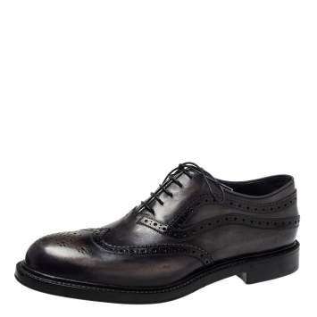 Pre Owned Berluti Dark Grey Brogue Leather Lace Up Oxfords Size 44