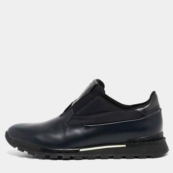 Pre Owned Berluti Navy Blue Leather Fast Track Sneakers Size 43.5