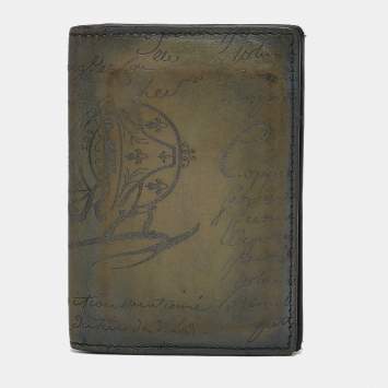 Pre Owned Berluti Olive Green Leather Scritto Card Case