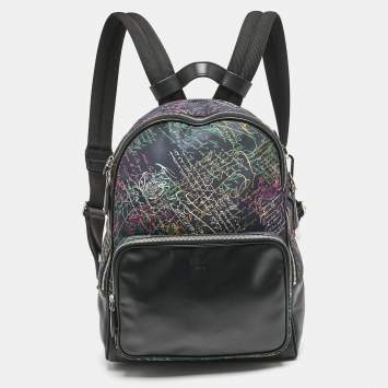 Pre Owned Berluti Black/Multicolor Nylon, Leather and Mesh Printed Backpack