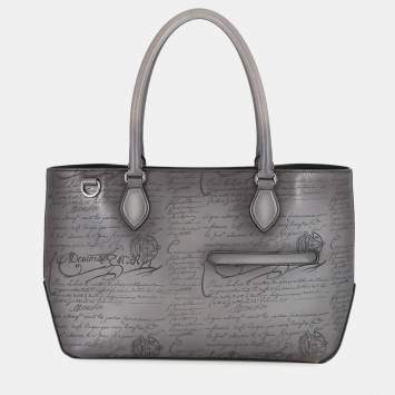 Pre Owned Berluti Calligraphy Tote Bag Gray Leather Size Mini