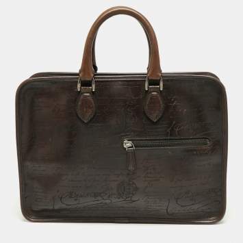 Pre Owned Berluti Brown Printed Leather Medium Un Jour Briefcase