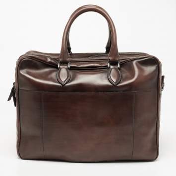 Pre Owned Berluti Dark Brown Ombre Leather Deux Jours Briefcase
