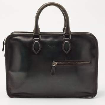 Pre Owned Berluti Dark Green Ombre Leather Un Jour Venezia Briefcase