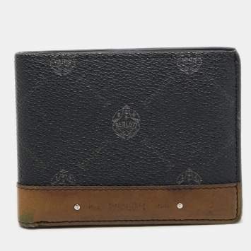 Pre Owned Berluti Dark Grey/Olive Green Coated Canvas and Leather Bifold Wallet