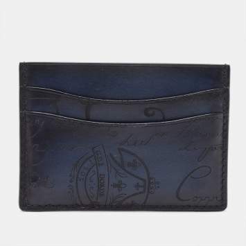 Pre Owned Berluti Blue/Black Scritto Leather Bambou Card Holder 