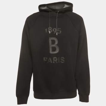 Pre Owned Berluti Black Knit Logo Leather Detail Hooded Sweatshirt XL