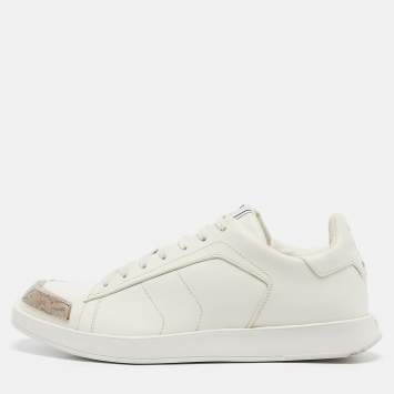 Pre Owned Berluti White Leather Metal Toe Lace Up Sneakers Size 41 
