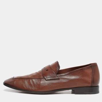 Pre Owned Berluti Brown Leather Lorenzo Penny Slip On Loafers Size 42