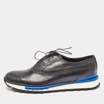Pre Owned Berluti Navy Blue Ombre Brogue Leather Fast Track Sneakers Size 41.5
