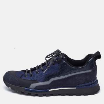 Pre Owned Berluti Navy Blue Canvas and Leather Low Top Sneakers Size 42