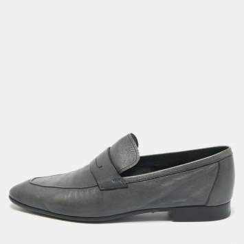 Berluti Grey Leather Penny Loafers Size 42.5