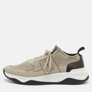 Pre Owned Berluti Light Grey Knit Fabric and Leather Shadow Sneakers Size 44.5