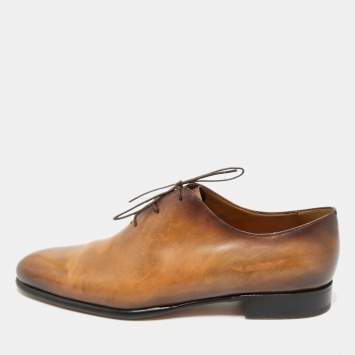 Pre Owned Berluti Brown Leather Alessandro Galet Scritto Lace Up Oxfords Size 42