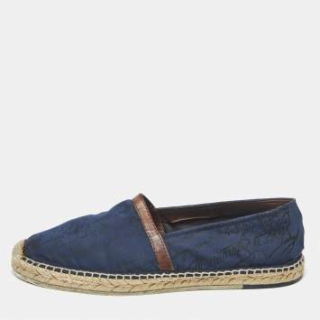 Pre Owned Berluti Navy Blue Canvas and Leather Slip On Espadrille Size 43