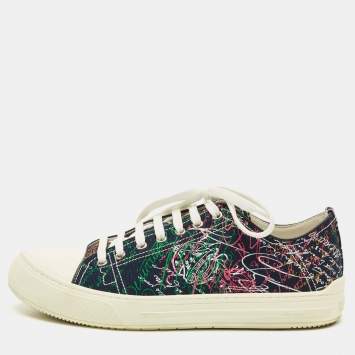 Pre Owned حذاء رياضي بيرلوتي برباط من قماش أزرق كحلي مخططات سكريتو مقاس 43