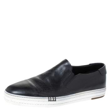 Pre Owned Berluti Black Leather Playtime Palermo Scritto Slip On Sneaker Size 43.5