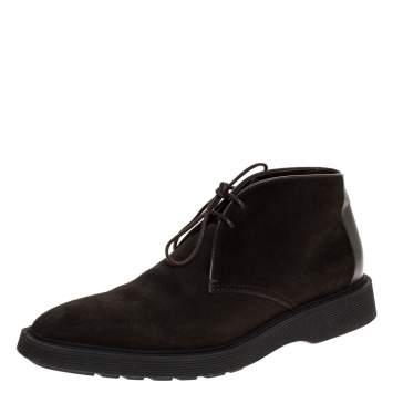 Pre Owned Berluti Dark Brown Suede And Leather Lace Up Desert Boots Size 42.5