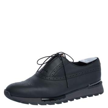 Pre Owned Berluti Black Brogue Leather Low Top Lace Up Sneakers Size 41.5