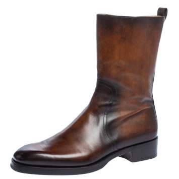 Pre Owned Berluti Two Tone Leather Ankle Boots Size 41.5