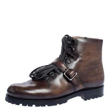 Pre Owned Berluti Brown Leather 'Brunico Bolzano' Lace Up Ankle Boots Size 41.5