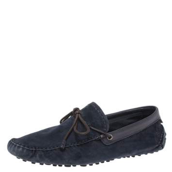 Pre Owned Berluti Navy Blue Soft Suede and Leather Bow Loafers Size 42
