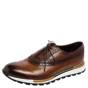 Pre Owned Berluti Brown Leather Fast Track Brogue Sneakers Size 43.5