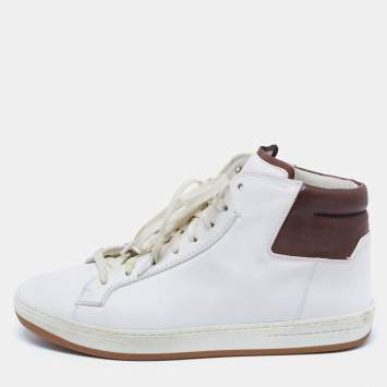 Pre Owned Berluti White/Brown Leather High Top Sneakers Size 43