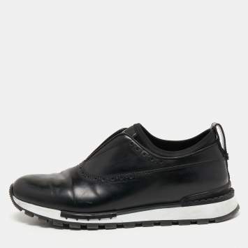 Pre Owned Berluti Black Leather Fast Track Slip On Sneakers Size 40