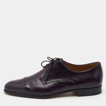 Pre Owned Berluti Purple Leather Lace Up Derby Size 40.5