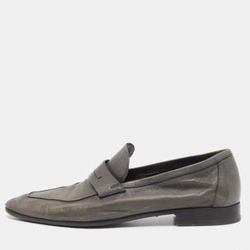 Pre Owned Berluti Grey Leather Lorenzo Slip On Loafers Size 42.5