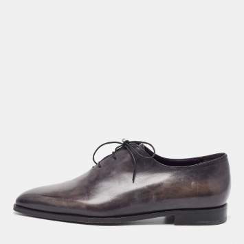 Pre Owned Berluti Grey Leather Lace Up Oxfords Size 43
