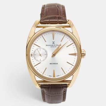 Bernhard H.Mayer Silver Rose Gold PVD Plated Stainless Steel Leather Mecanique BH30/CWR Men's Wristwatch 44 mm