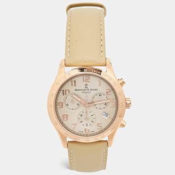Bernhard H. Mayer Khaki Rose Gold PVD Coated Stainless Steel Leather Iris Chronograph BH13/DWR Unisex Wristwatch 38 mm