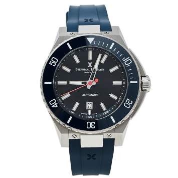 Bernhard H. Mayer Black Stainless Steel Limited Edition PowerMaster First Blue BH37T/CW Men's Wristwatch 44 mm
