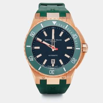 Bernhard H.Mayer Green Rose Gold PVD Plated Stainless Steel Rubber PowerMaster BH45T/CW Men's Wristwatch 44 mm