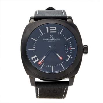 Pre Owned Bernhard H Mayer Black Stainless Steel Leather IL Nero Men's Wristwatch  44 mm
